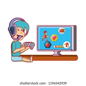 boy playing video game avatar character