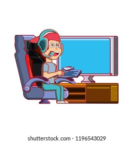 boy playing video game avatar character