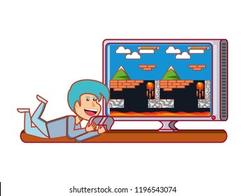 boy playing video game avatar character