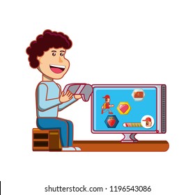 boy playing video game avatar character