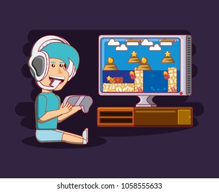 boy playing with video game console