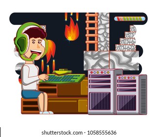 boy playing with video game console