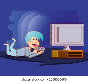 boy playing with video game console