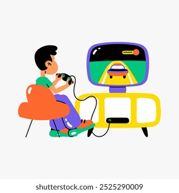 Video Juego de niño en Ilustración vectorial plana que simboliza el juego, el entretenimiento y la diversión virtual, aislado en el fondo blanco