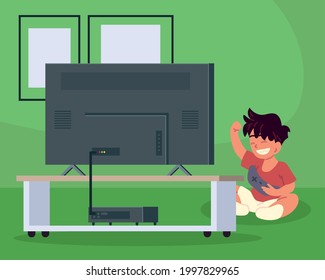 boy playing video games at home