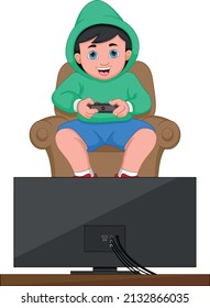 niño jugando videojuegos con fondo blanco