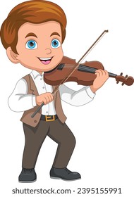 boy playing violin cartoon on white background