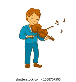 Boy playing violin. Vector illustration.