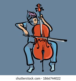 Boy Playing Violin - Vector Illustration