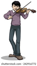Boy playing violin, vector illustration