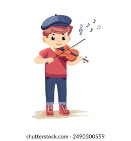 boy is  playing violin vector illustration kids play music instruments 