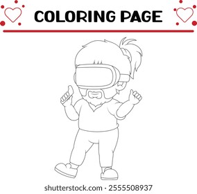boy is playing virtual reality coloring page for kids