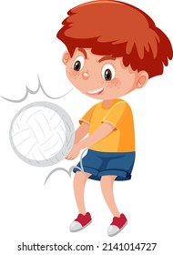 A boy playing volleyball cartoon character illustration