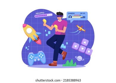 Boy playing VR game Illustration concept on white background