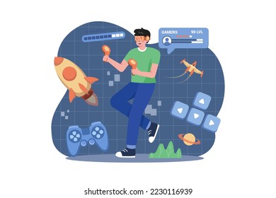 Boy Playing VR Game Illustration concept. A flat illustration isolated on white background