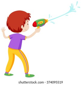 Boy Playing With Water Gun Illustration