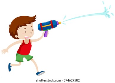 Boy Playing With Water Gun Illustration