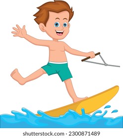 boy playing water ski on white background