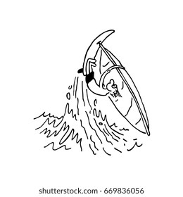 boy playing windsurfing cartoon.