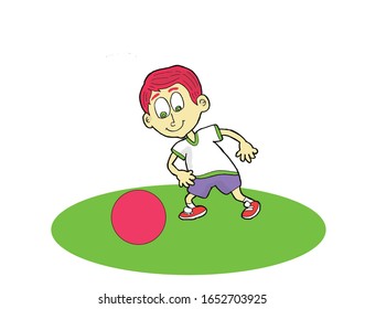 niño juega al balón. caricatura.ilustración vectorial.