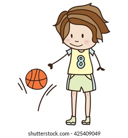 Boy plays basketball