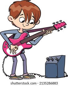 boy plays an electric guitar