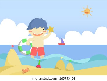 boy plays on the beach