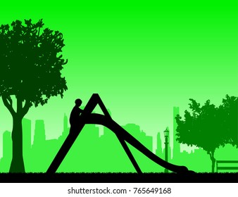 A boy plays on a slide park, one in the series of similar images silhouette