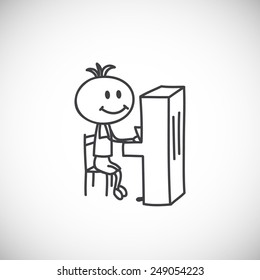 Boy plays the piano (cartoon doodle)