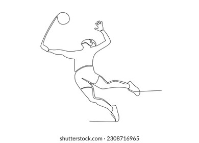 A boy plays volleyball well. Beach volleyball one-line drawing