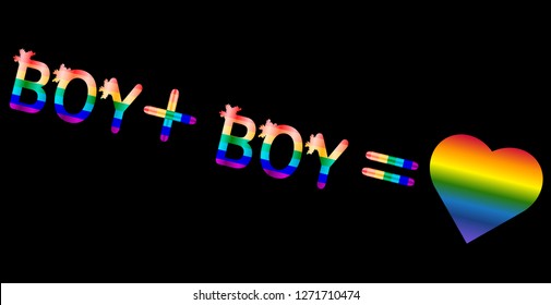 Boy plus boy - inscription in rainbow letters, lgtb concept