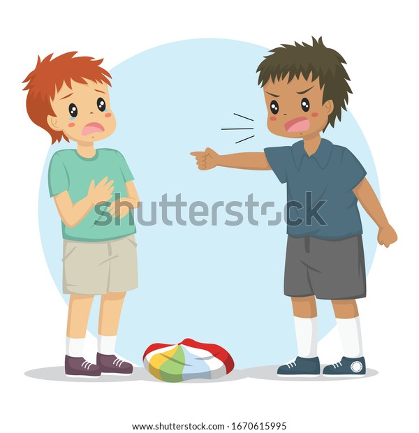 Boy Pointing Accusing His Friend Deflating Stock Vector (Royalty Free ...