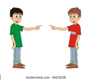 Boy is pointing by hand cartoon vector