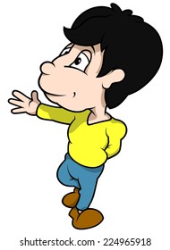 Boy Pointing - Cartoon Illustration, Vector