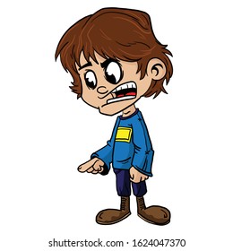 boy pointing finger cartoon illustration doodle isolated on white