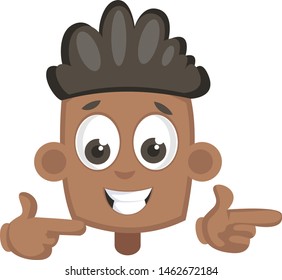 El niño apunta con dedos, ilustración, vector sobre fondo blanco.
