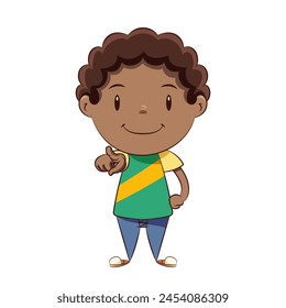 Boy pointing front, hand on hip