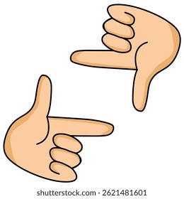 Um menino apontando as mãos formando um quadro. estilo plano