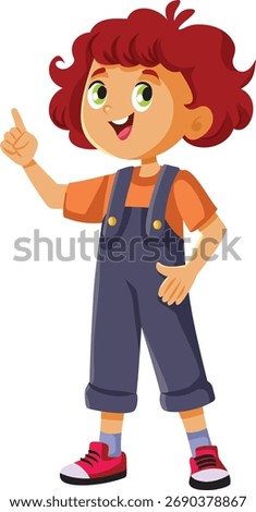 
Boy Pointing his Finger Presenting Vector Cartoon Character.  Little child indicating with his finger to the side 
