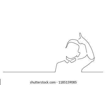 Boy pointing up isolated line drawing, vector illustration design. Education collection.