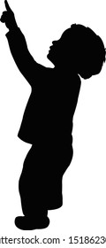 a boy pointing up, silhouette vector