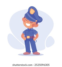 Garoto policial em uniforme azul como ilustração vetor da profissão infantil