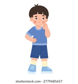 Boy Pondering with Finger on Chin