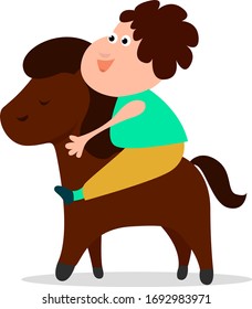 Chico con pony, ilustración, vector sobre fondo blanco