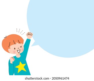 Boy posing gutsy and speech bubble