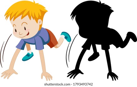 Boy posing starting run with its silhouette illustration