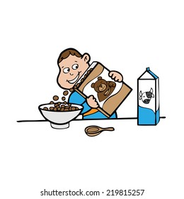 Boy Pouring Cereal In Bowl Vector