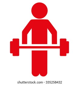 Boy Power Lifting vector icon. Style is flat symbol, red color, rounded angles, white background.