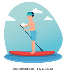 boy practice paddle board sport