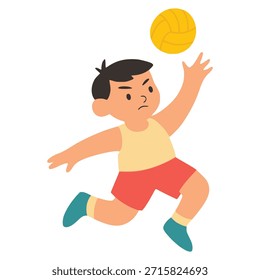 Diseño de Plantilla de Ilustración vectorial de color plano de ejercicio deportivo de voleibol de práctica de niño
